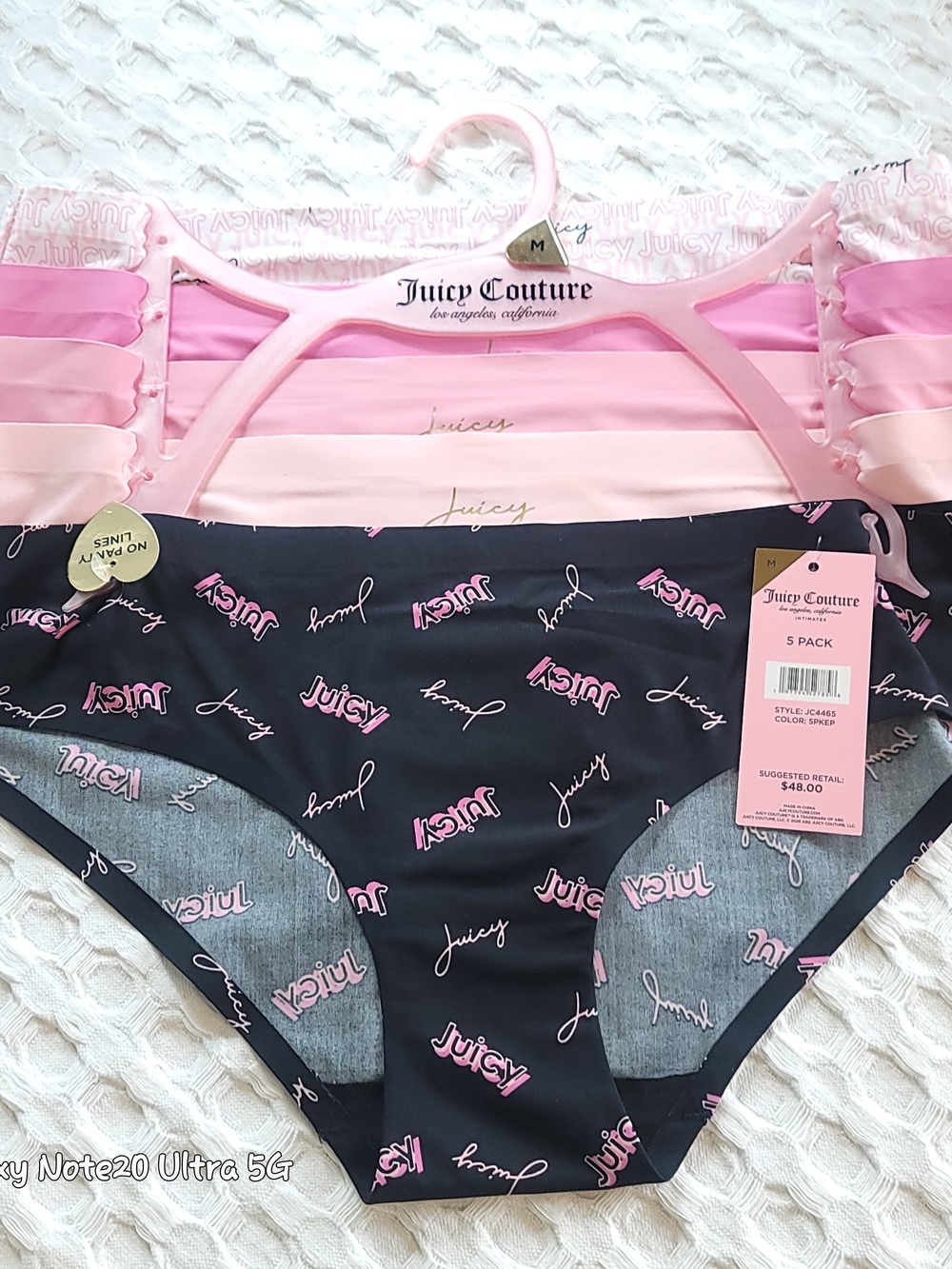 Juicy Couture 5 Pack Hipster Panties No Panty Lines Pink Black Size M NWT